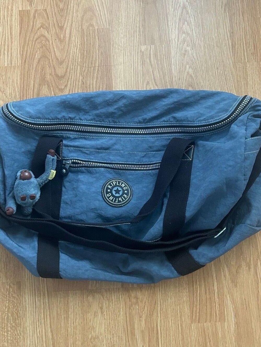 Kipling Vintage Slate Blue Weekender Duffel Travel Bag Monkey Keychain Y2K